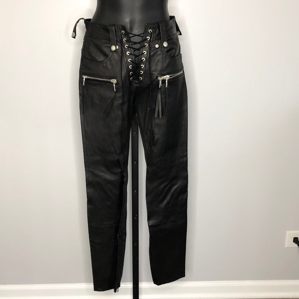 Ben Taverniti Unravel Project Black leather Lace up Black Pants Size 26